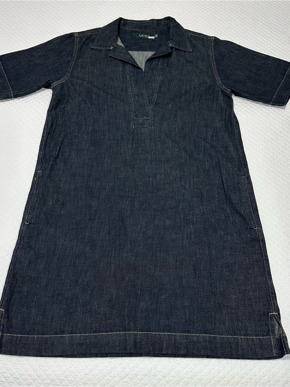 Lauren Ralph Lauren Dark Denim Shift Dress with Polo Collar